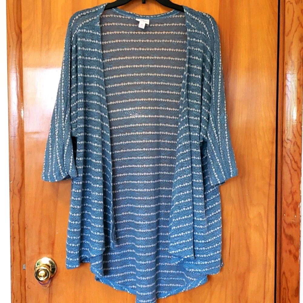 Lularoe blue with white stripes SHIRLEY Kimono